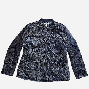 y2k boho rodeo blue paisley velvet button-up jacket